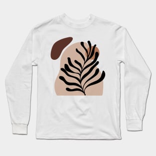 Modern Minimalist Simple Abstract Pastel Pink Black Leaf Art Long Sleeve T-Shirt